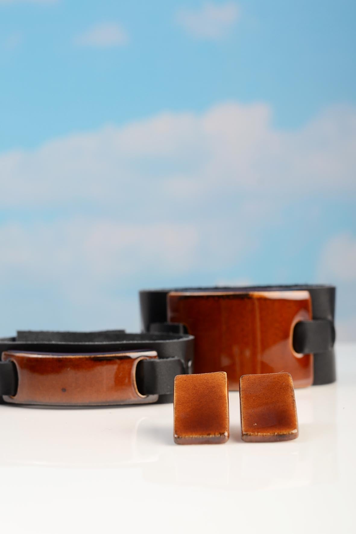 Artisan Brown Ceramic Stud Earrings