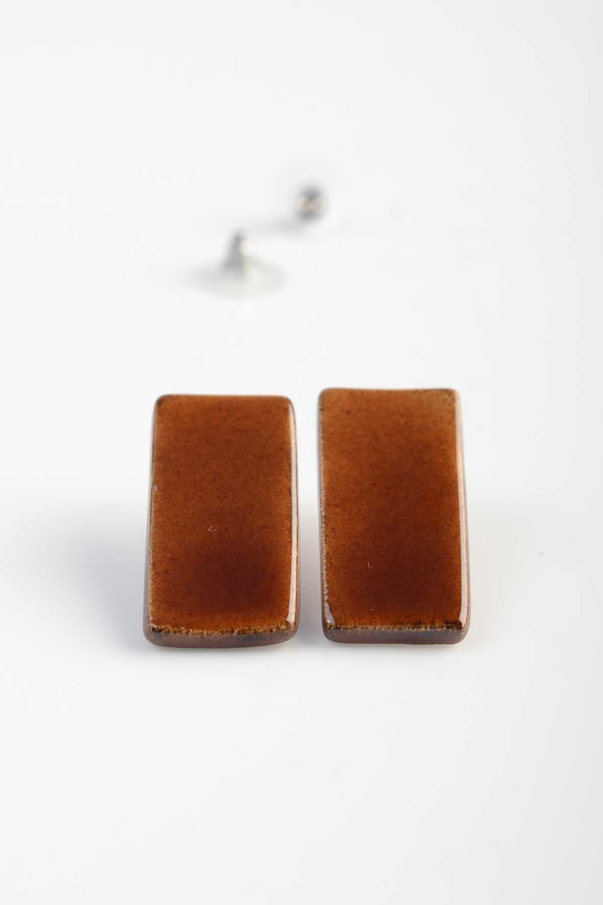 Artisan Brown Ceramic Stud Earrings