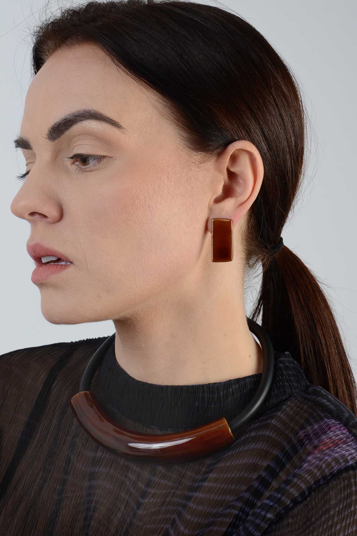 Artisan Brown Ceramic Stud Earrings