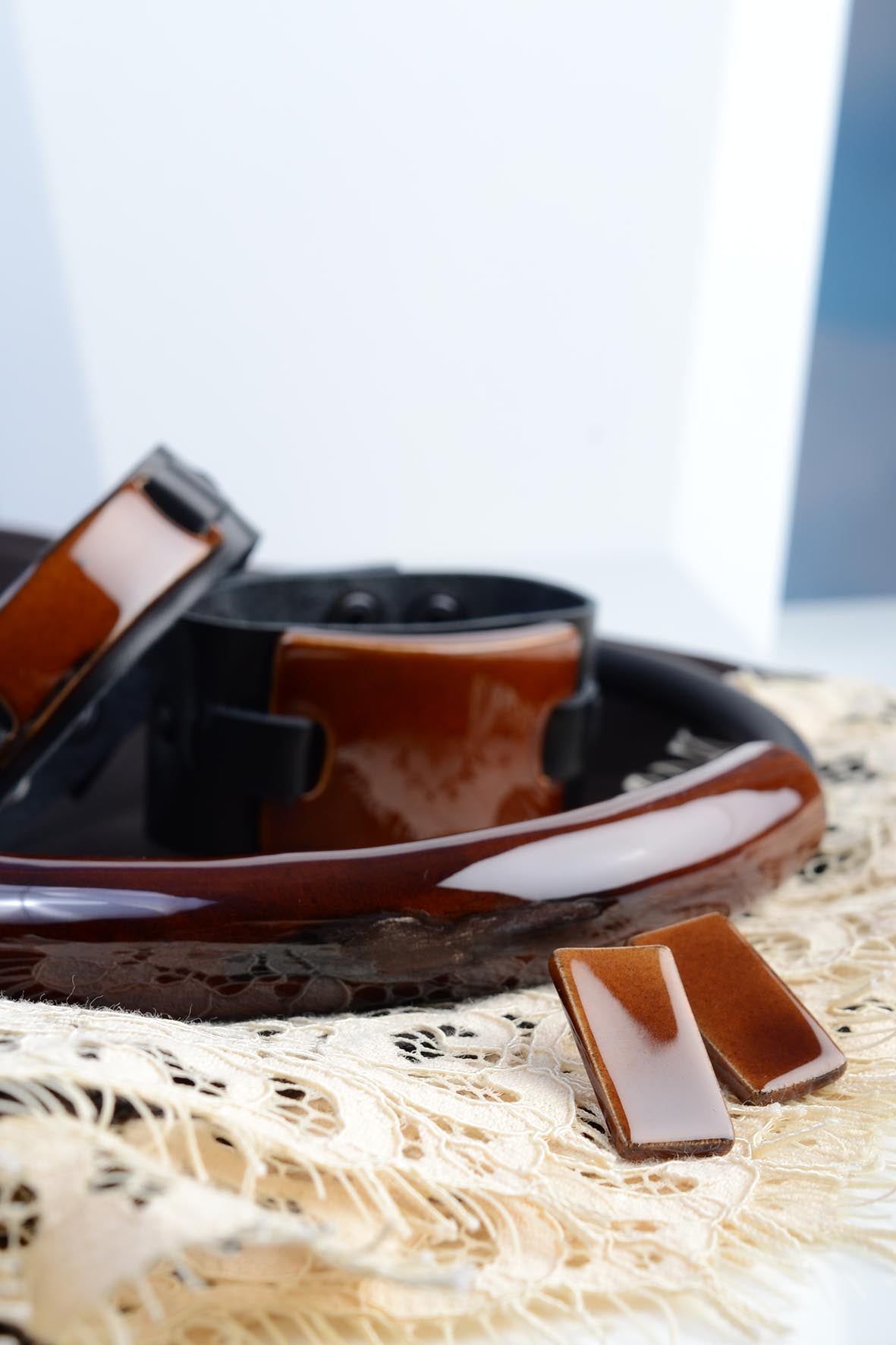 Artisan Brown Ceramic Stud Earrings
