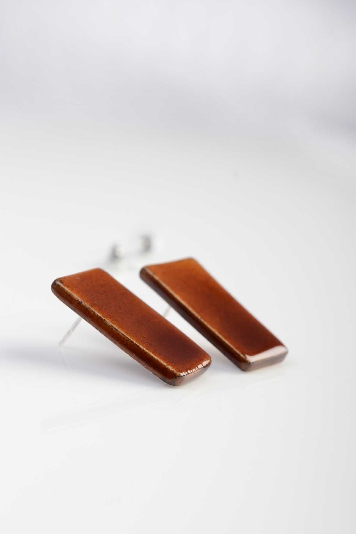Artisan Brown Ceramic Stud Earrings