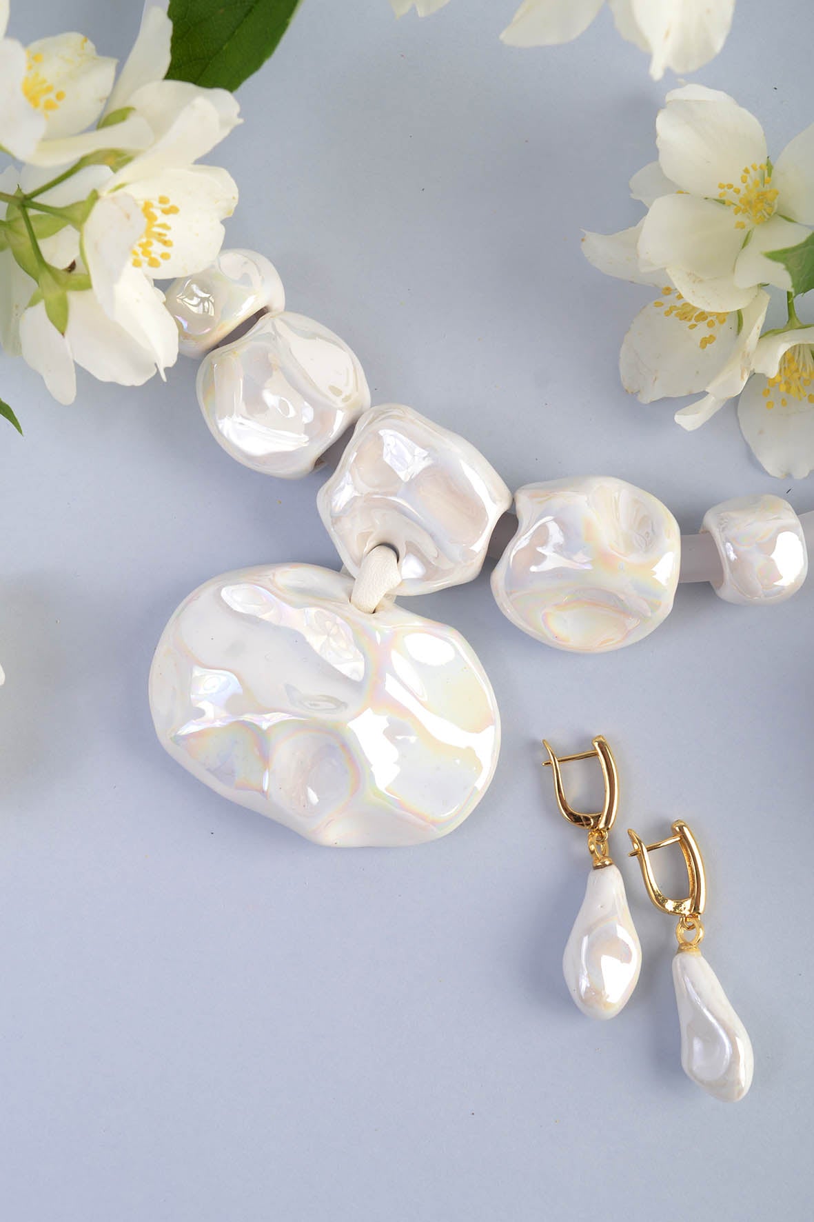 Artisan Modern Ceramic Necklace With White Pendant