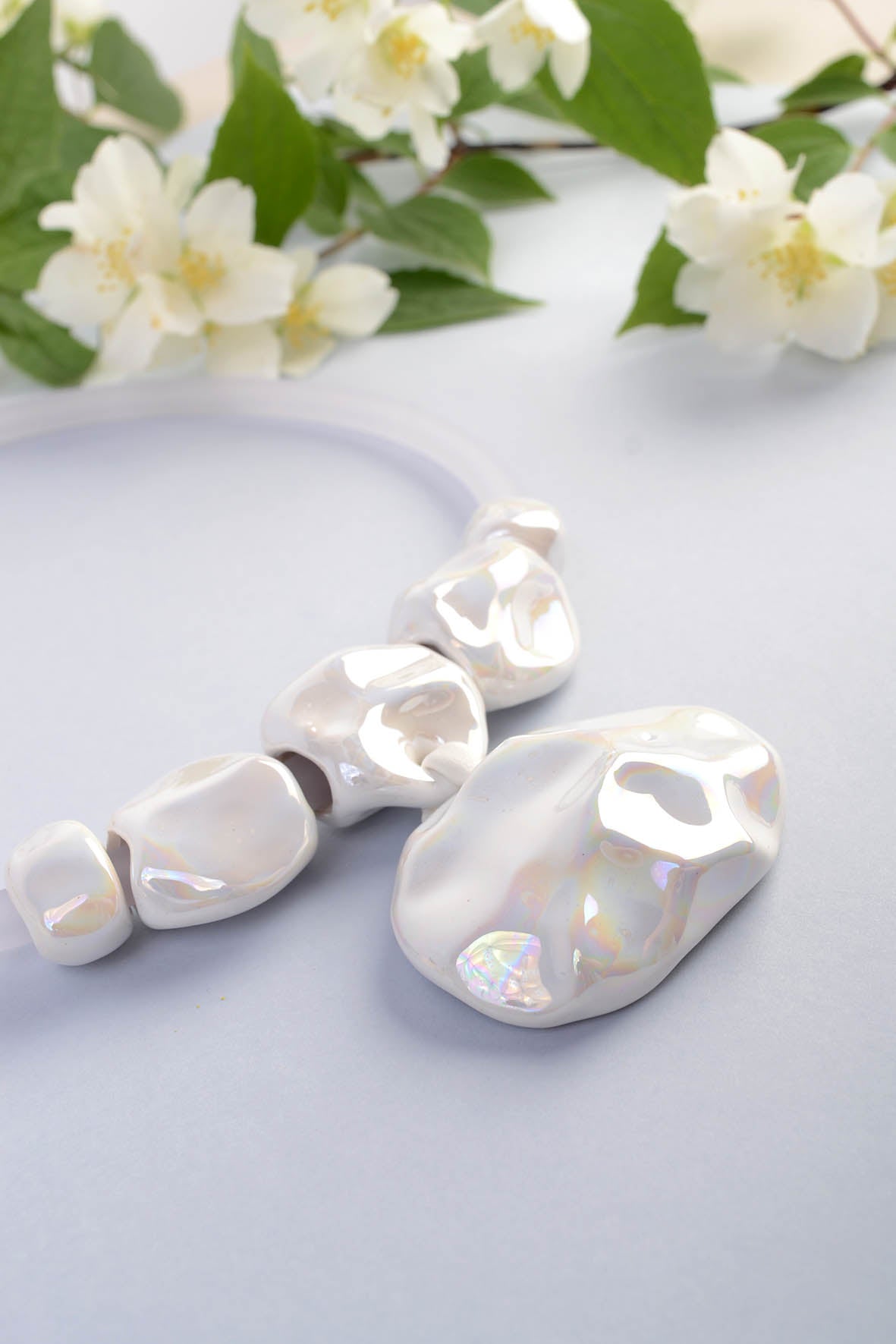 Artisan Modern Ceramic Necklace With White Pendant