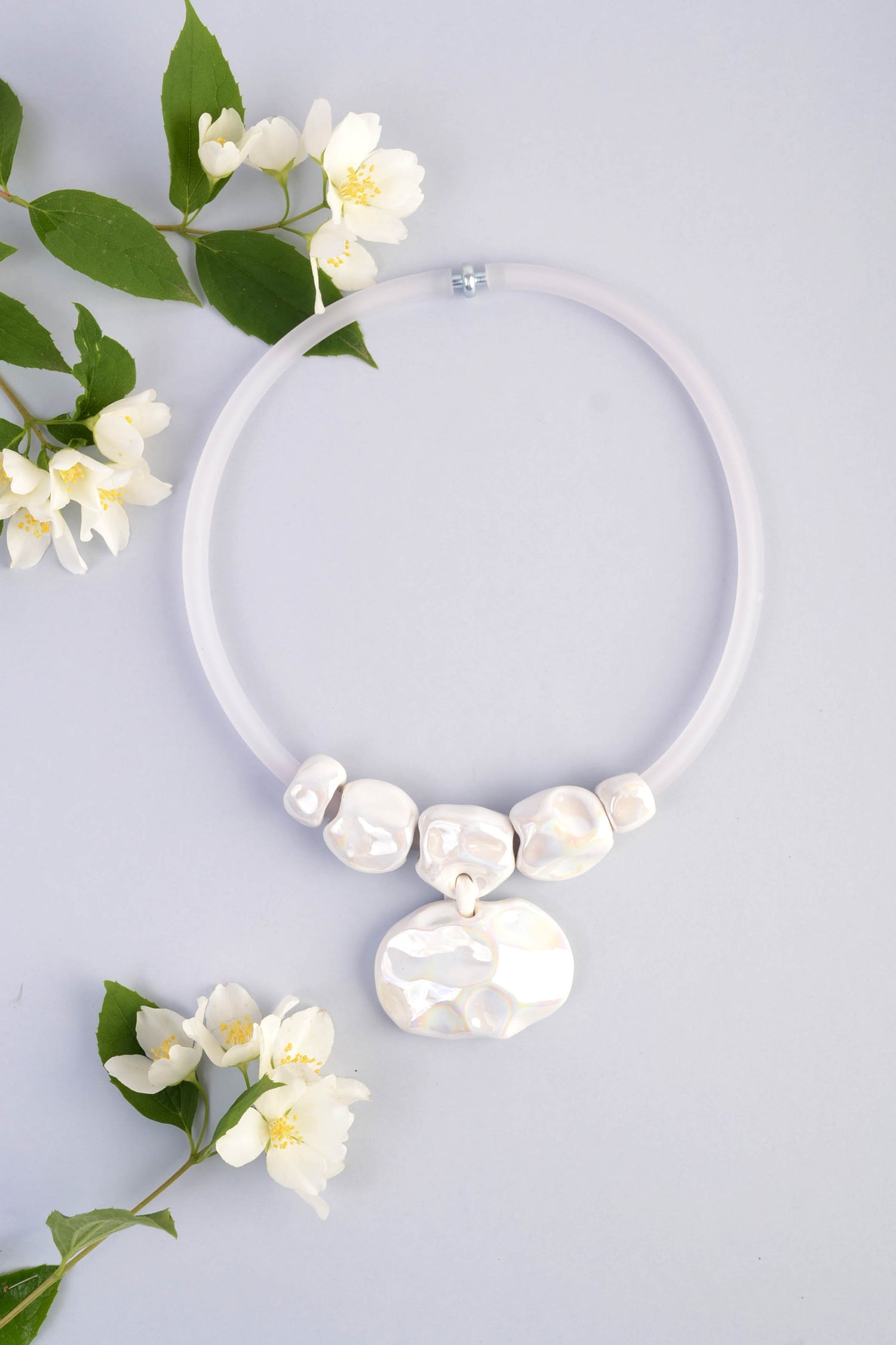 Artisan Modern Ceramic Necklace With White Pendant