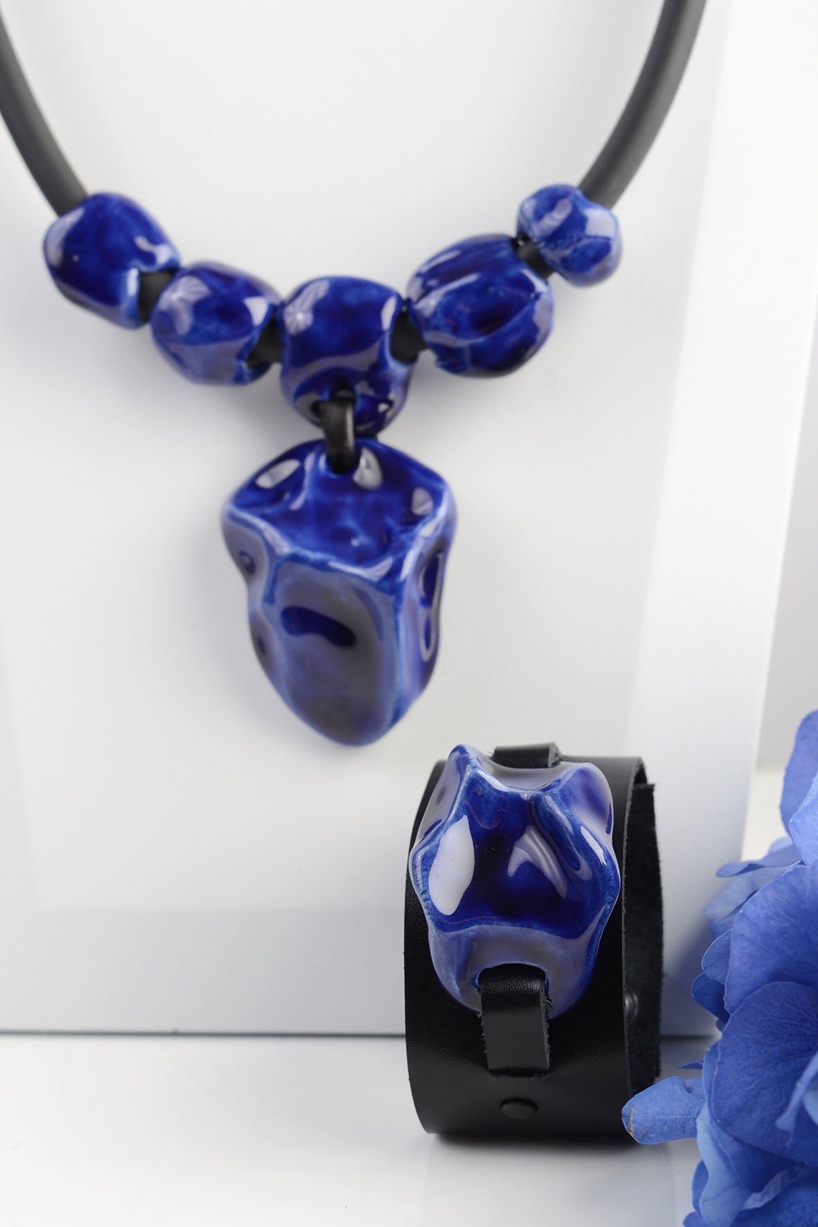 Asymmetrical Blue Leather Bracelet