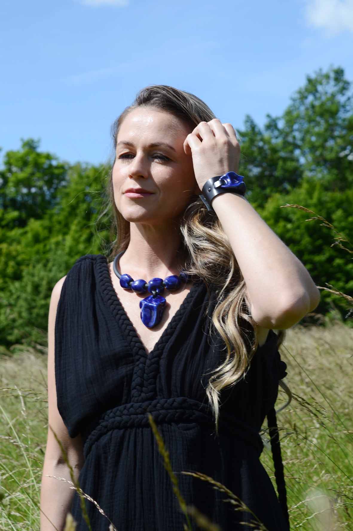 Asymmetrical Blue Leather Bracelet