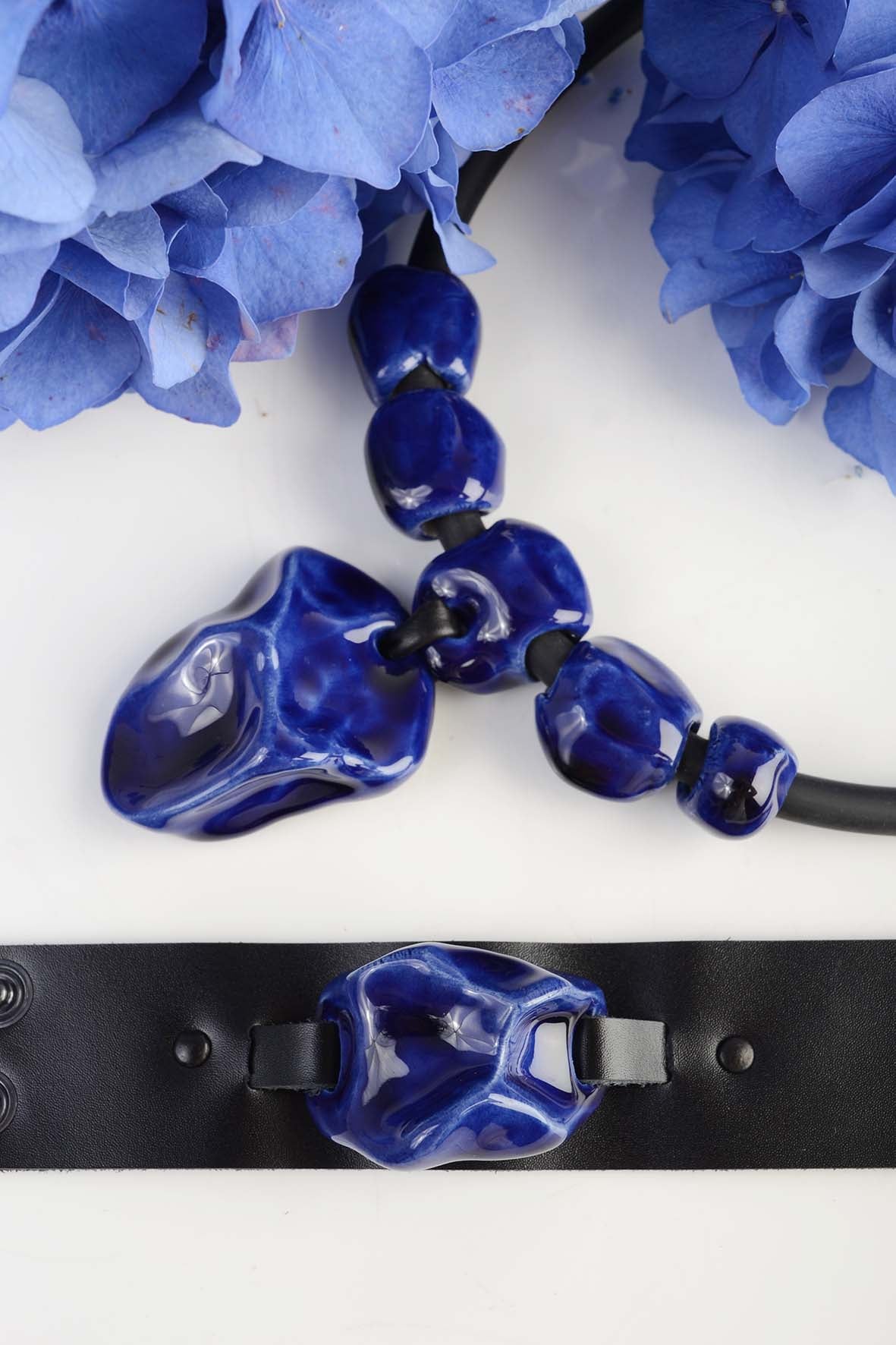 Asymmetrical Blue Leather Bracelet