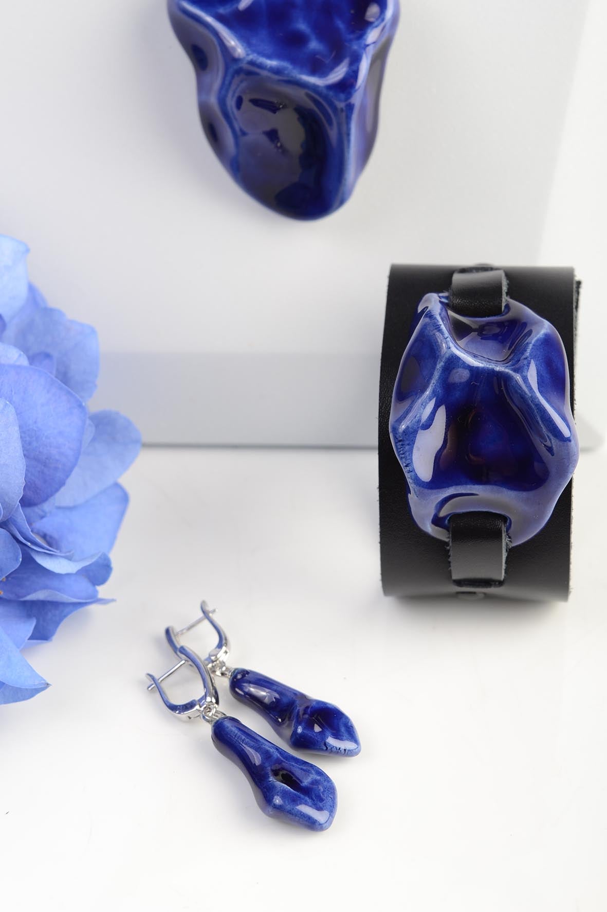 Asymmetrical Blue Leather Bracelet