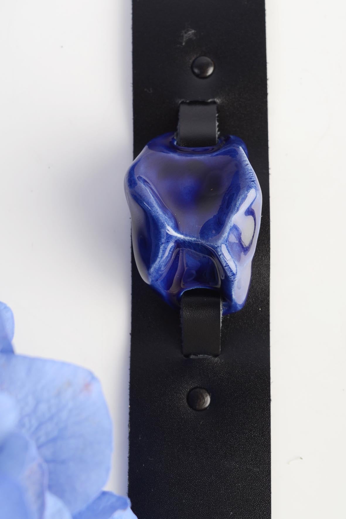 Asymmetrical Blue Leather Bracelet