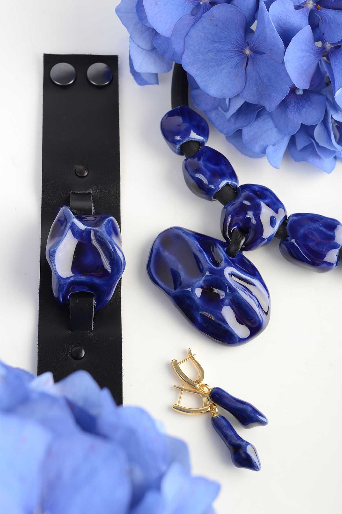 Asymmetrical Blue Leather Bracelet
