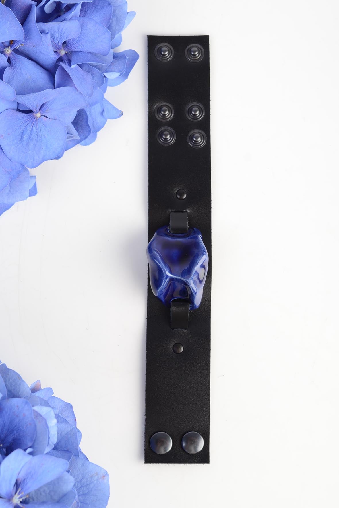 Asymmetrical Blue Leather Bracelet