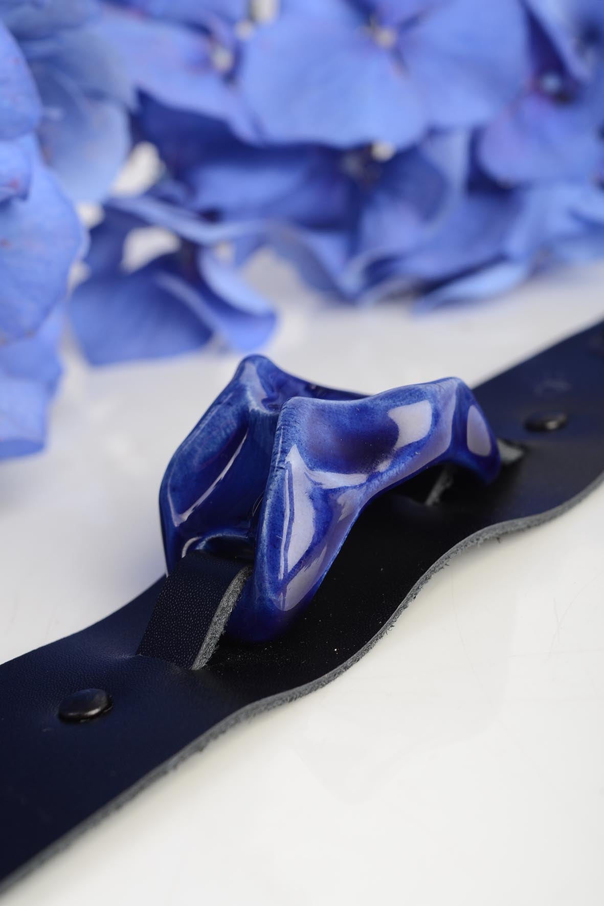 Asymmetrical Blue Leather Bracelet
