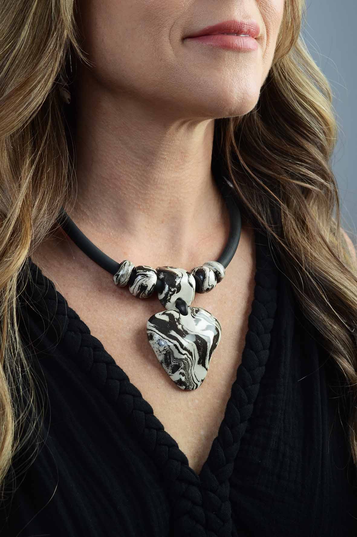 Asymmetrical Necklace For Women Marble Decor 