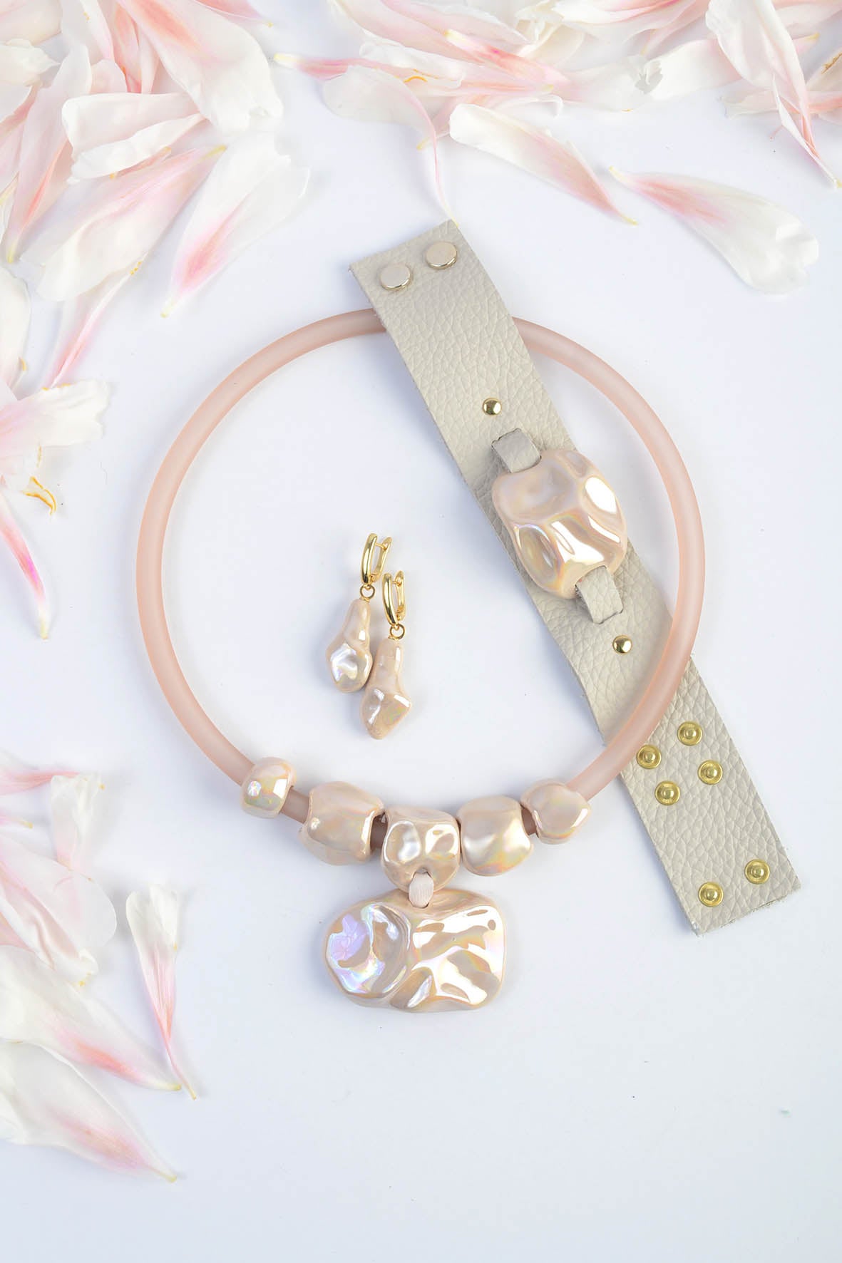 Beige Mismatched Earrings