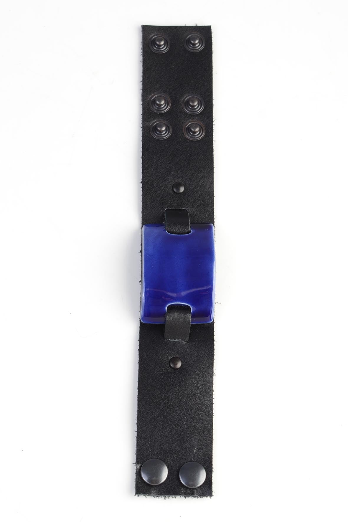 Blue Ceramic Leather Snap Bracelet for Women