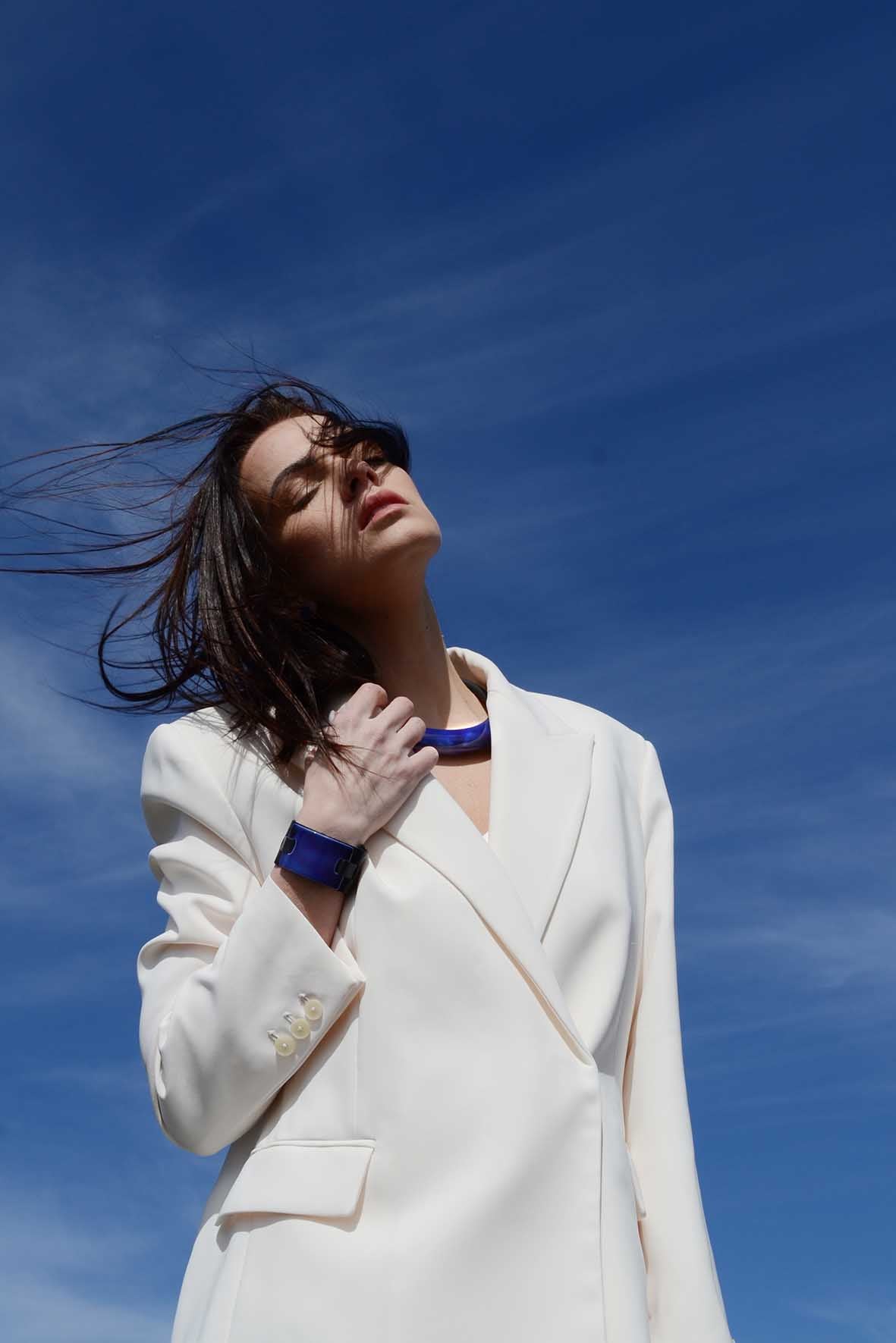 Blue Ceramic Leather Snap Bracelet for Women