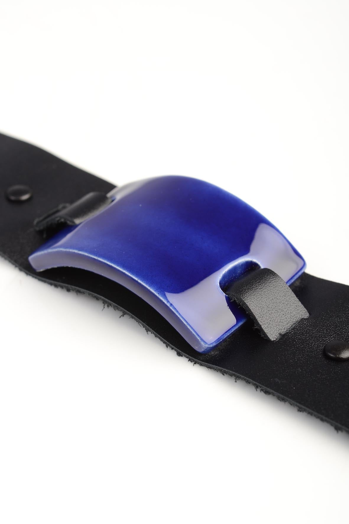 Blue Ceramic Leather Snap Bracelet for Women