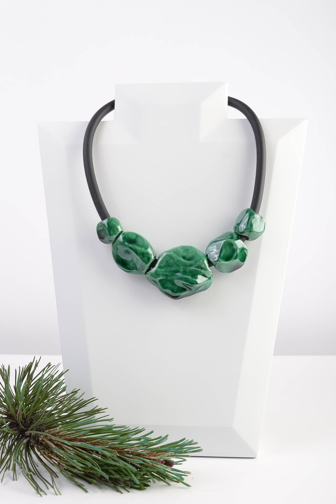 Bright Green Emerald Necklace Ceramic