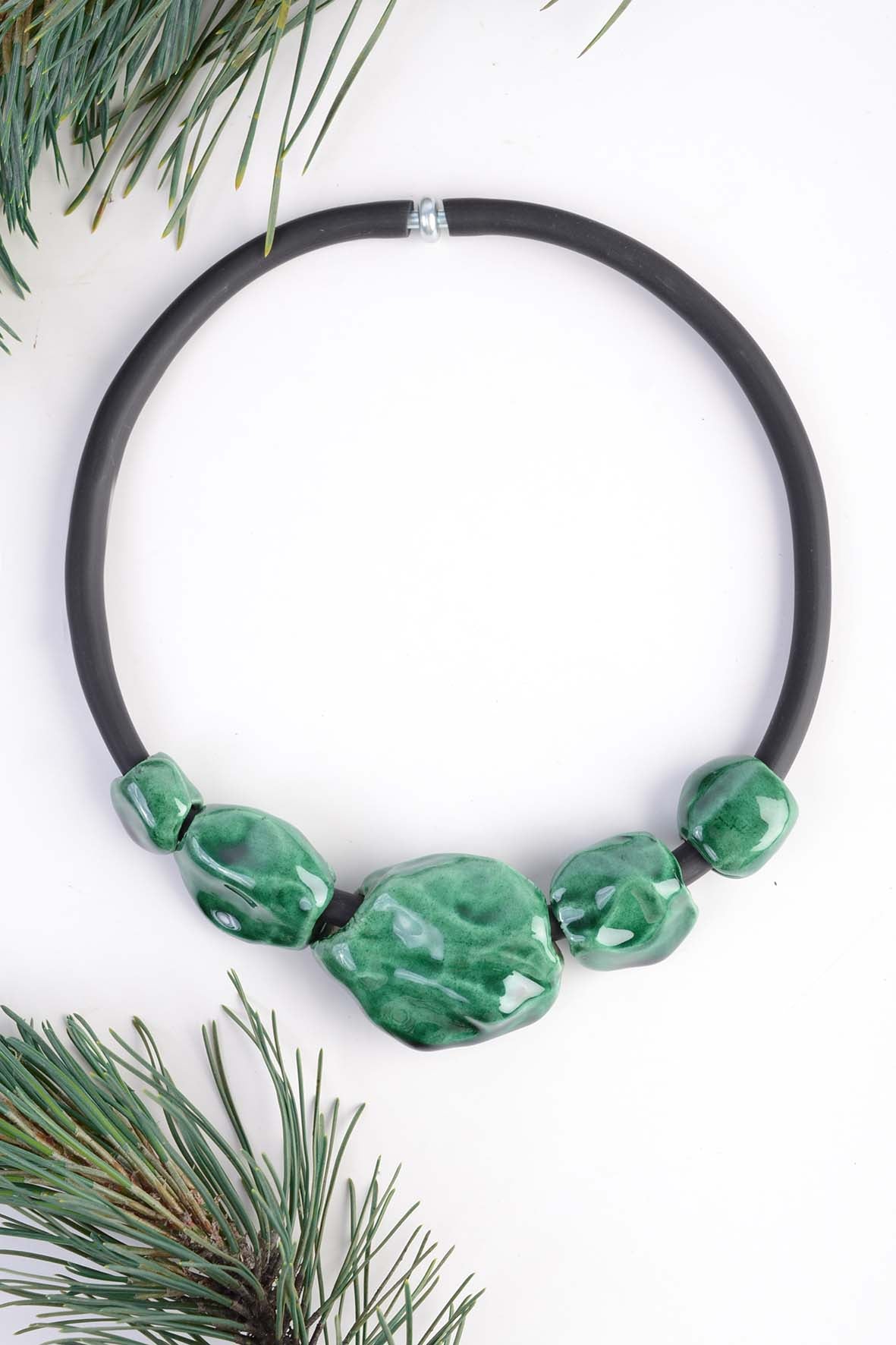 Bright Green Emerald Necklace Ceramic