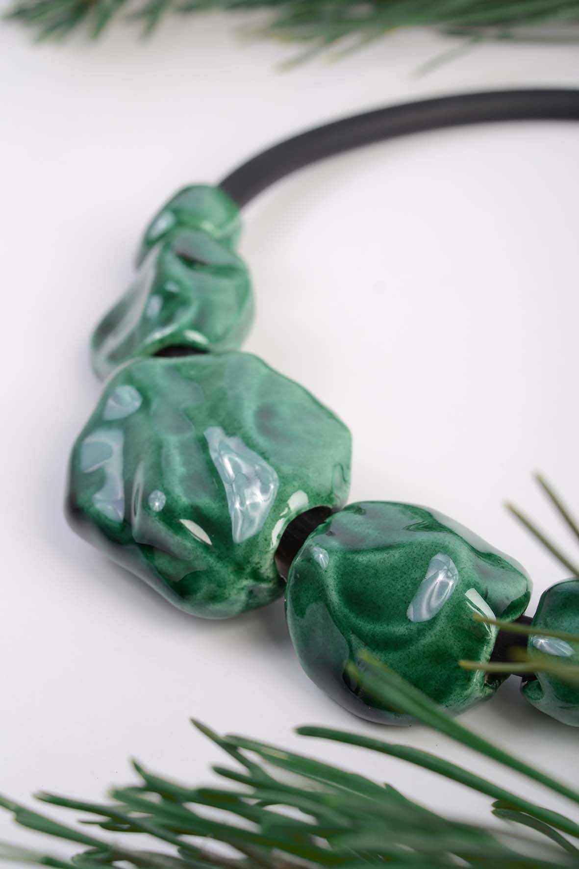 Bright Green Emerald Necklace Ceramic
