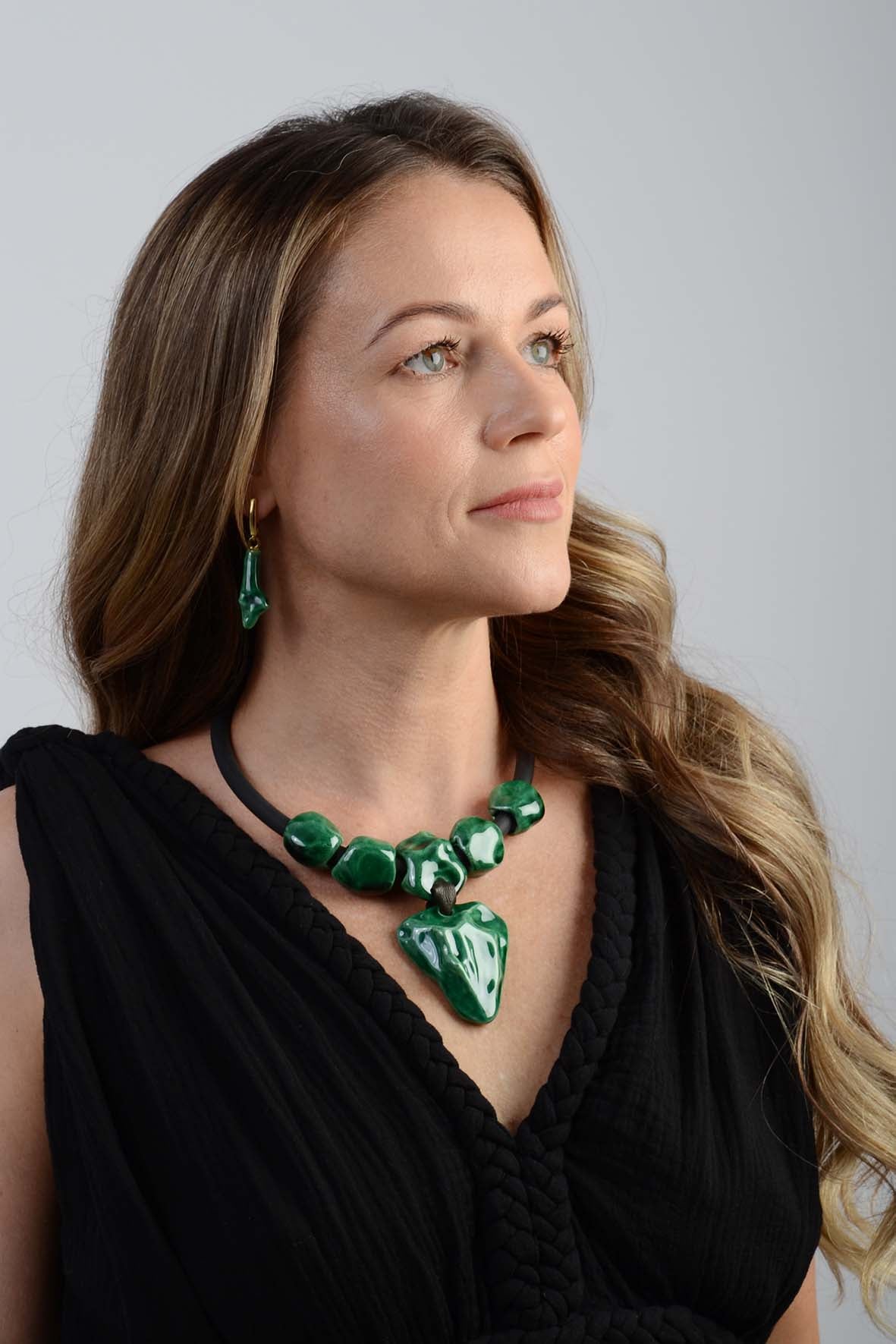 Bright Green Stone Necklace Ceramic