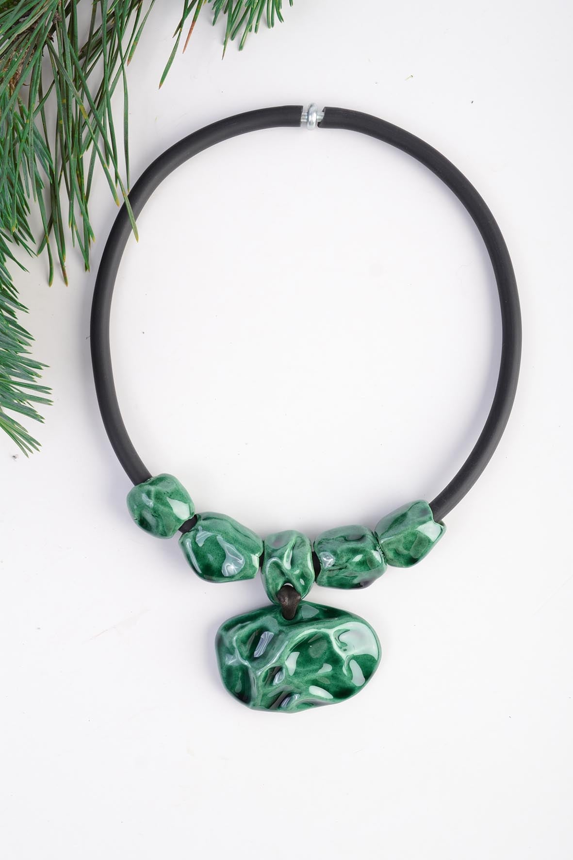 Bright Green Stone Necklace Ceramic
