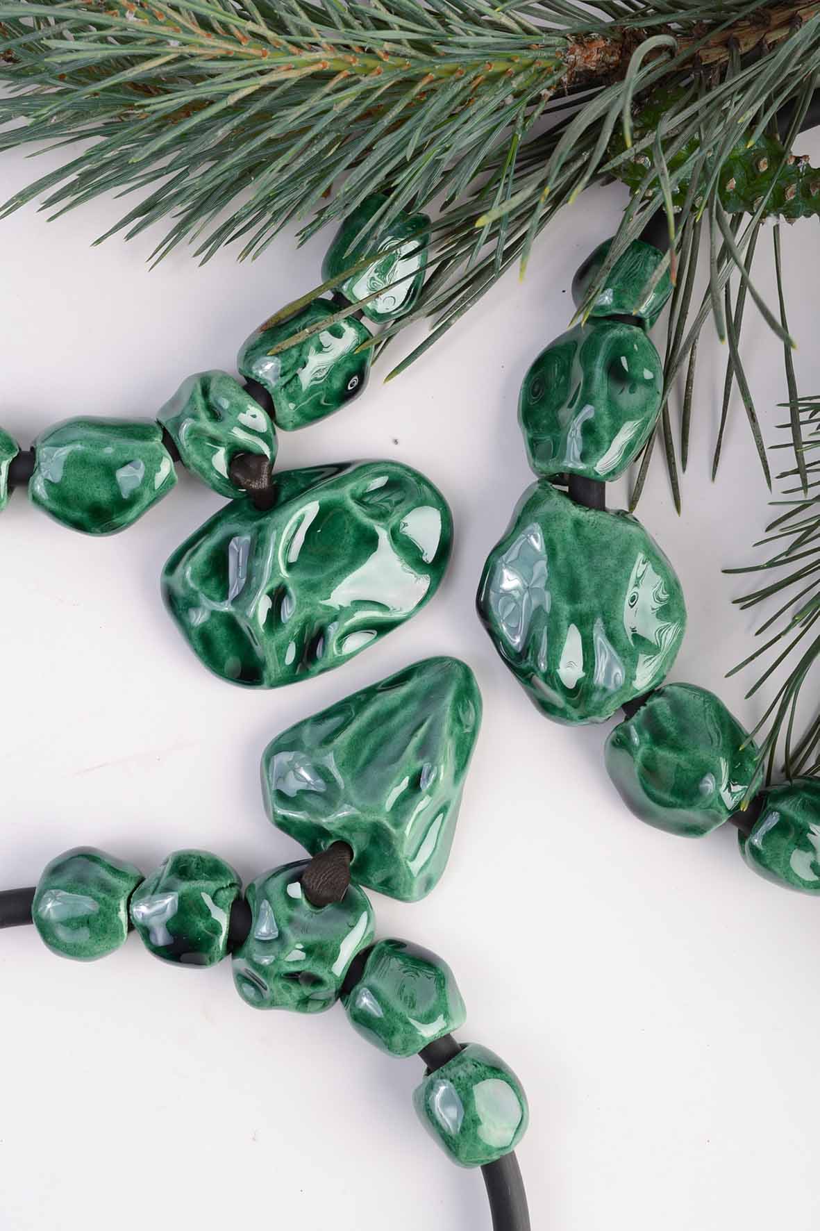 Bright Green Stone Necklace Ceramic