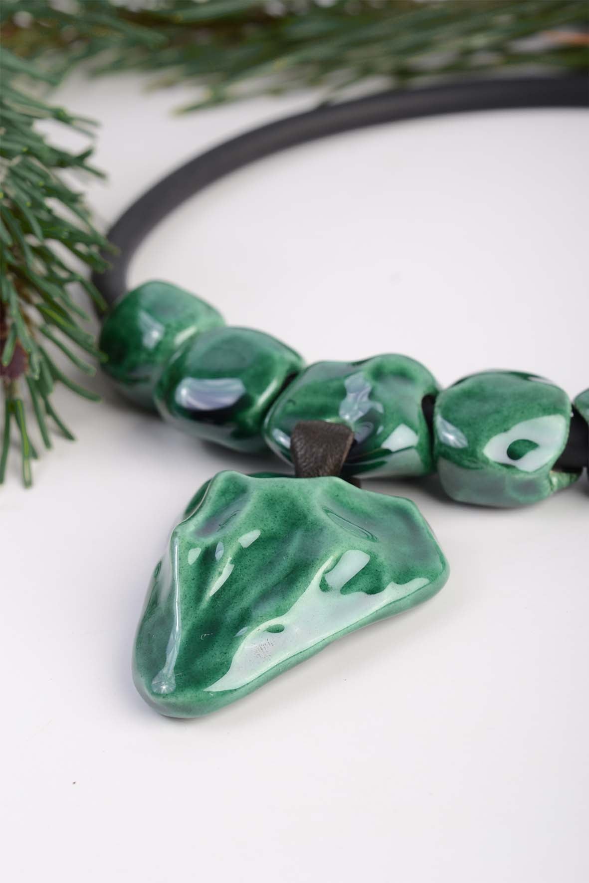 Bright Green Stone Necklace Ceramic