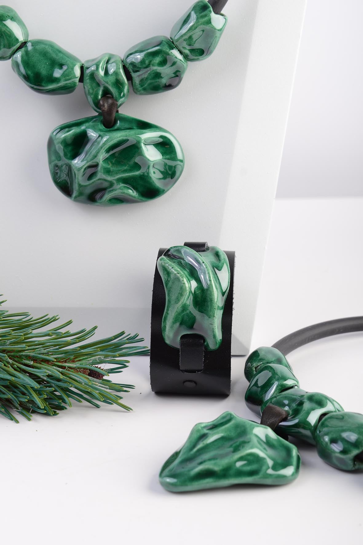 Bright Green Stone Necklace Ceramic