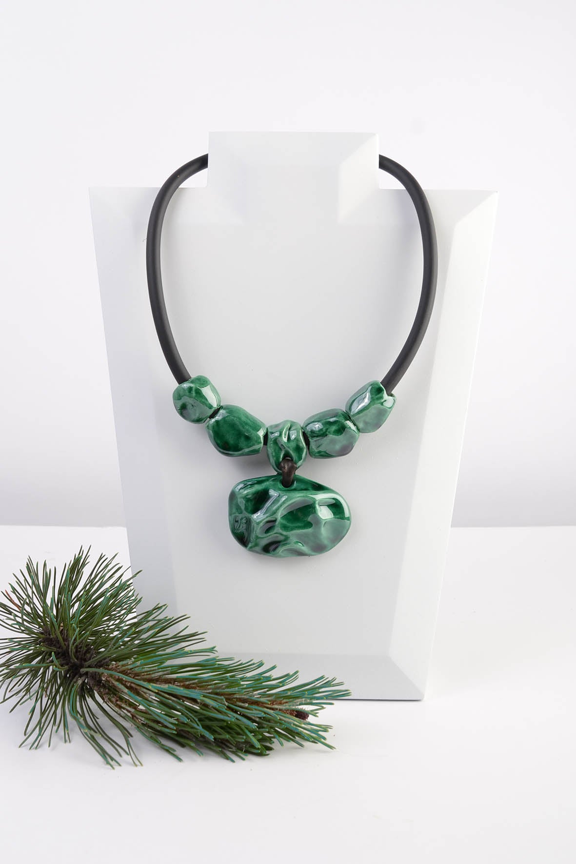 Bright Green Stone Necklace Ceramic
