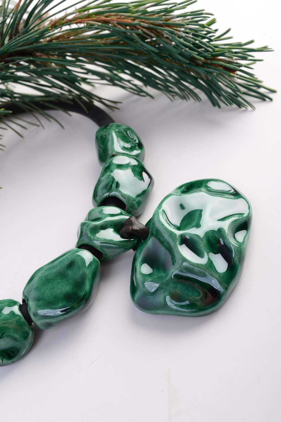 Bright Green Stone Necklace Ceramic