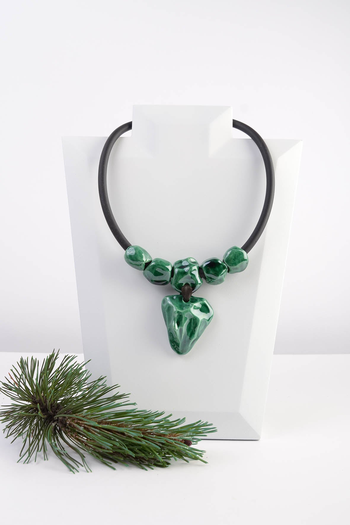 Bright Green Stone Necklace Ceramic