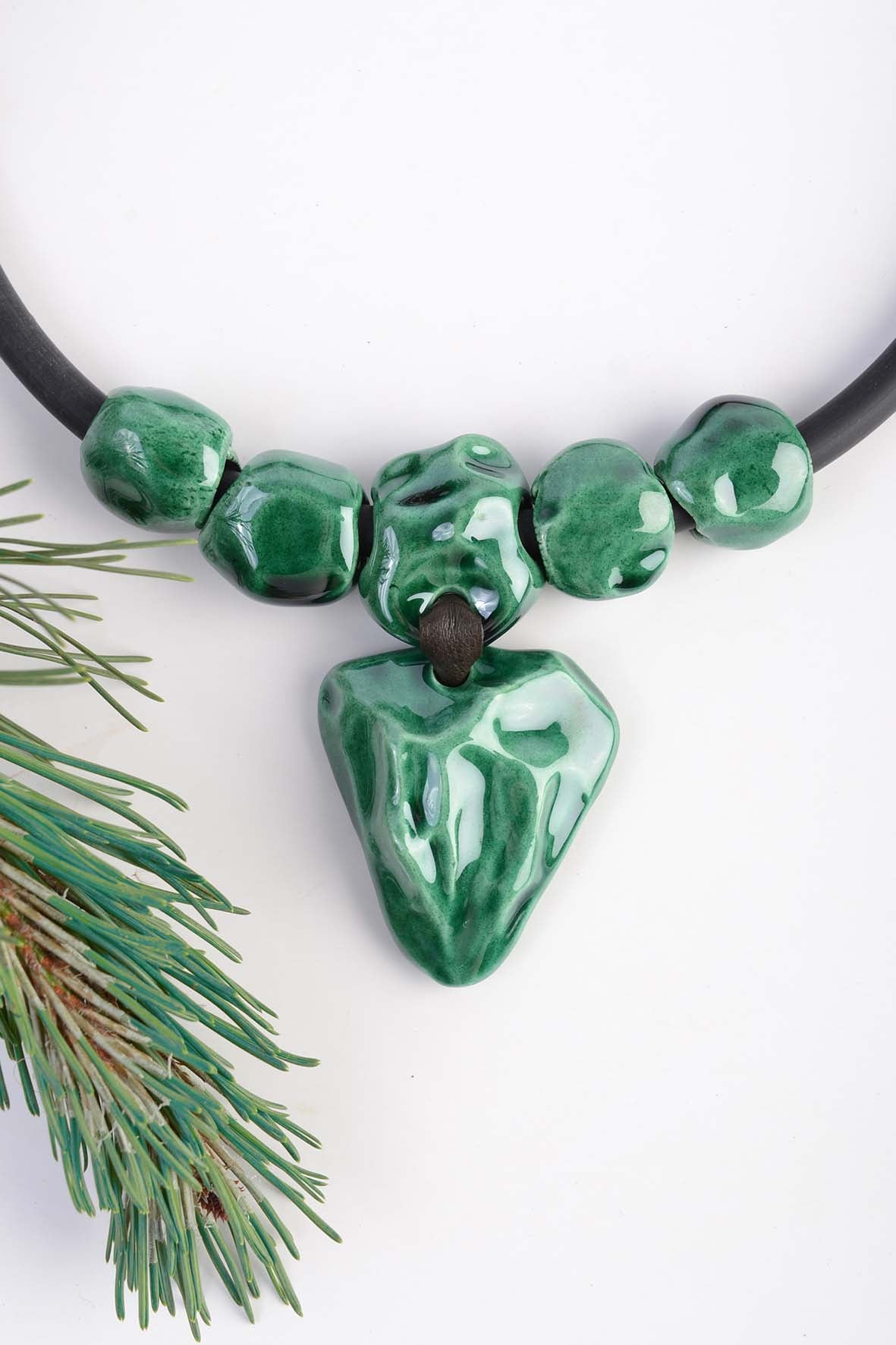Bright Green Stone Necklace Ceramic