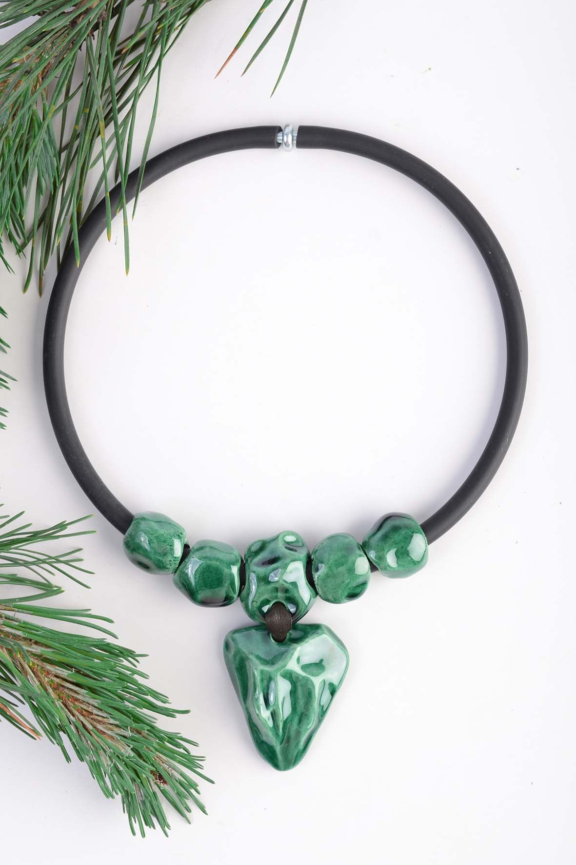 Bright Green Stone Necklace Ceramic