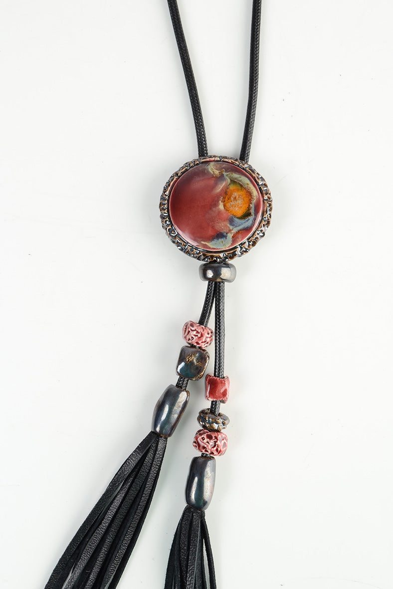 Burgundy Boho Tassel Necklace