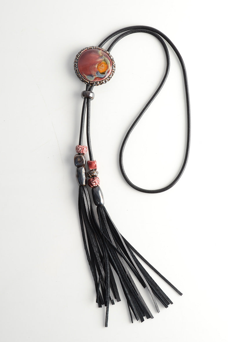 Burgundy Boho Tassel Necklace