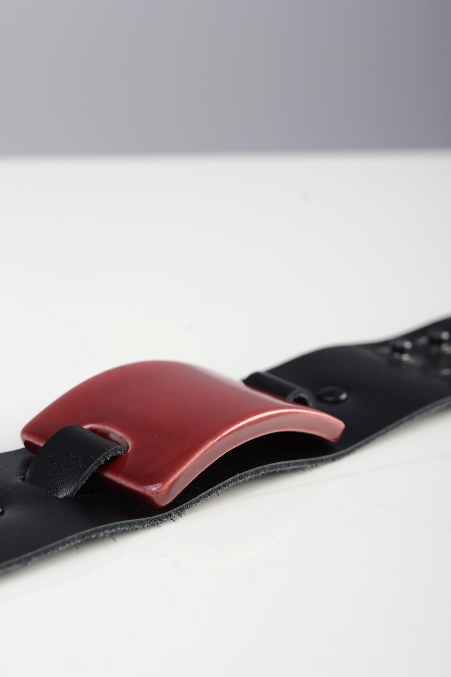 Burgundy Handmade Ceramic Leather Bracelet