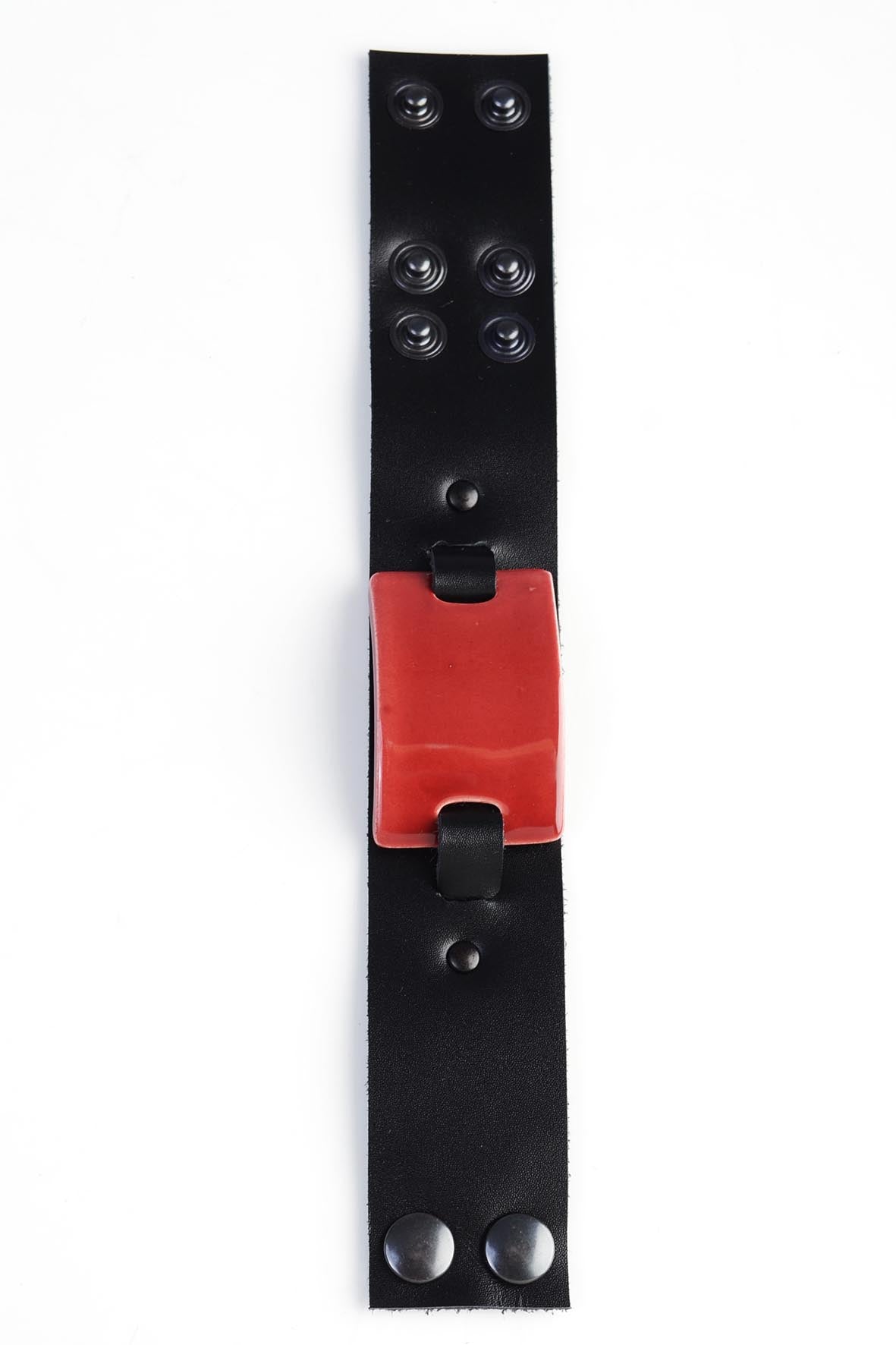 Burgundy Handmade Ceramic Leather Bracelet