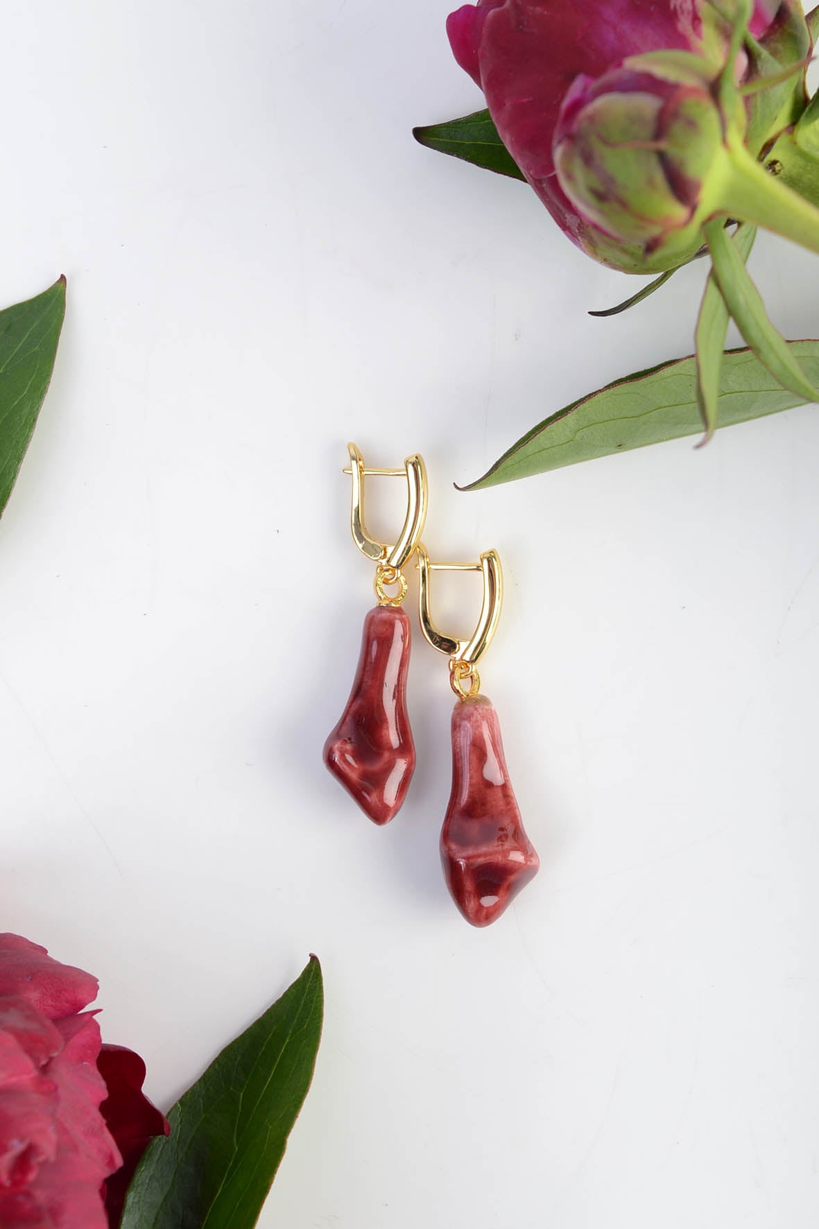 Burgundy Irregular Drop Earrings