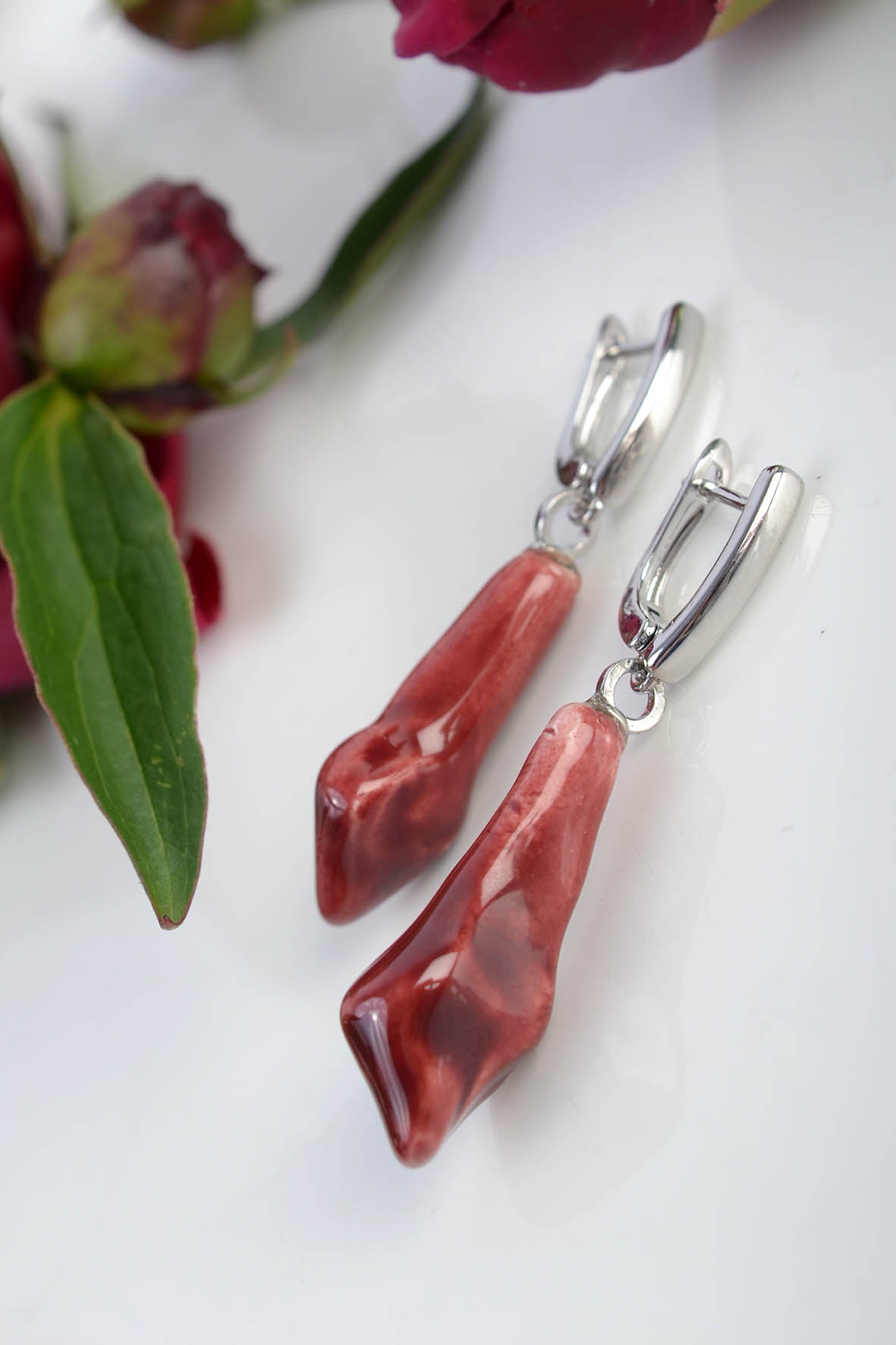 Burgundy Irregular Drop Earrings