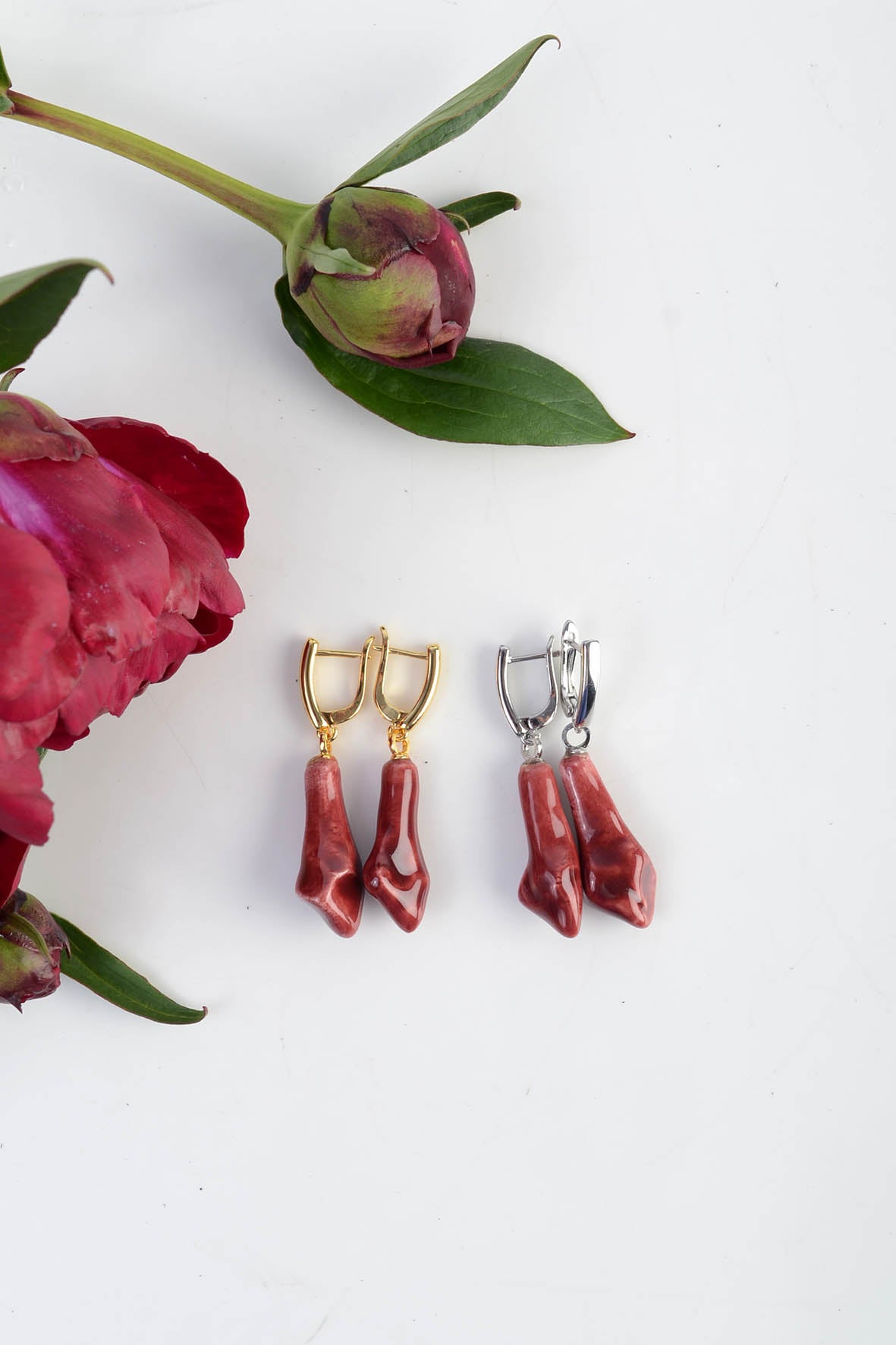 Burgundy Irregular Drop Earrings