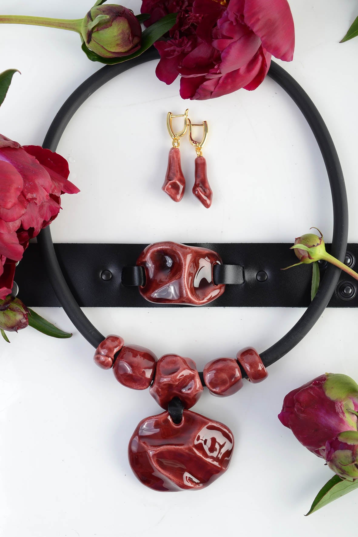 Burgundy Irregular Drop Earrings