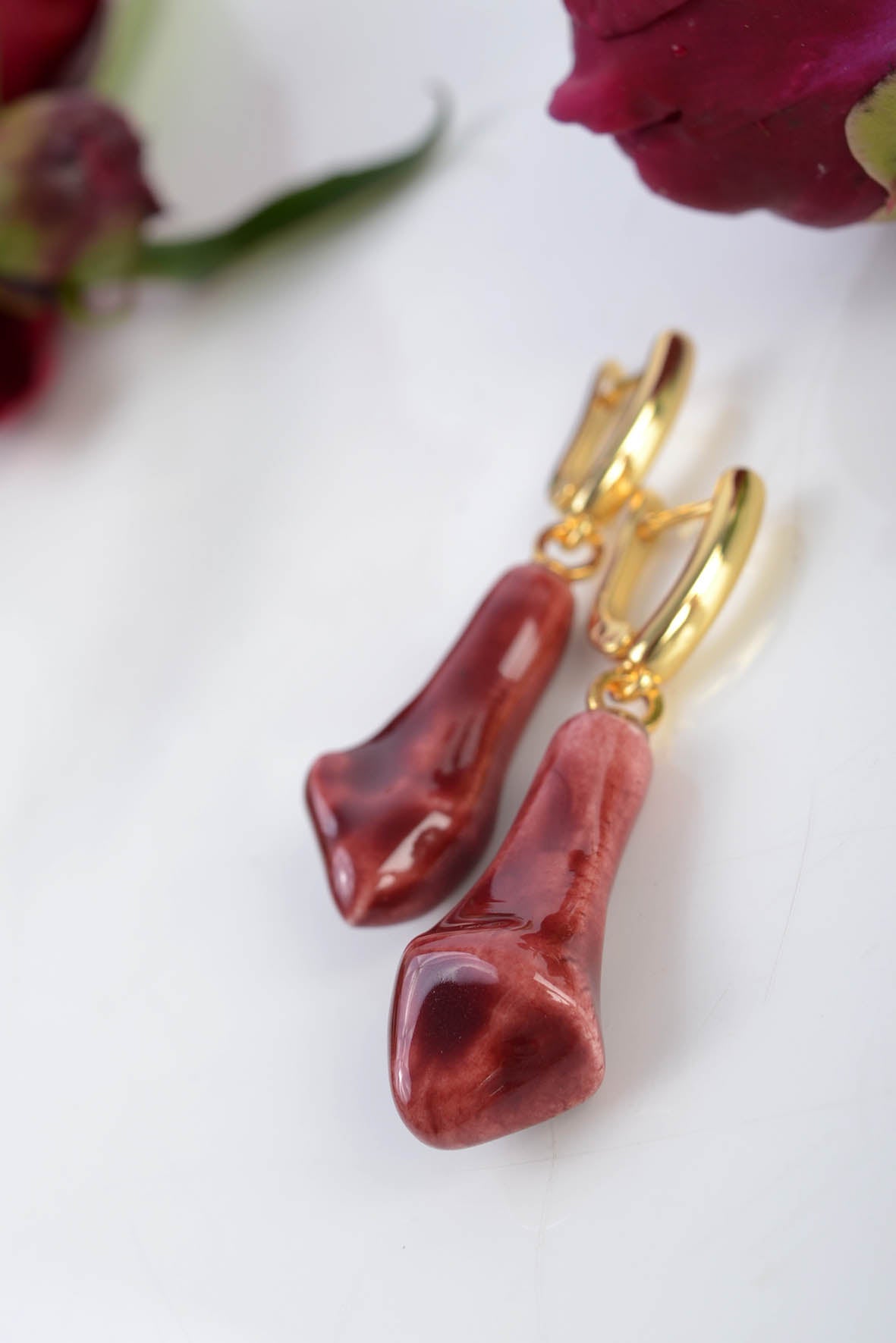 Burgundy Irregular Drop Earrings