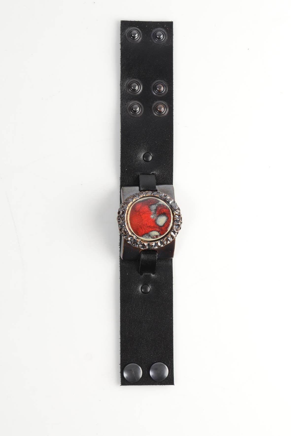 Chunky Bracelet – Red Ceramic & Leather Designer Piece