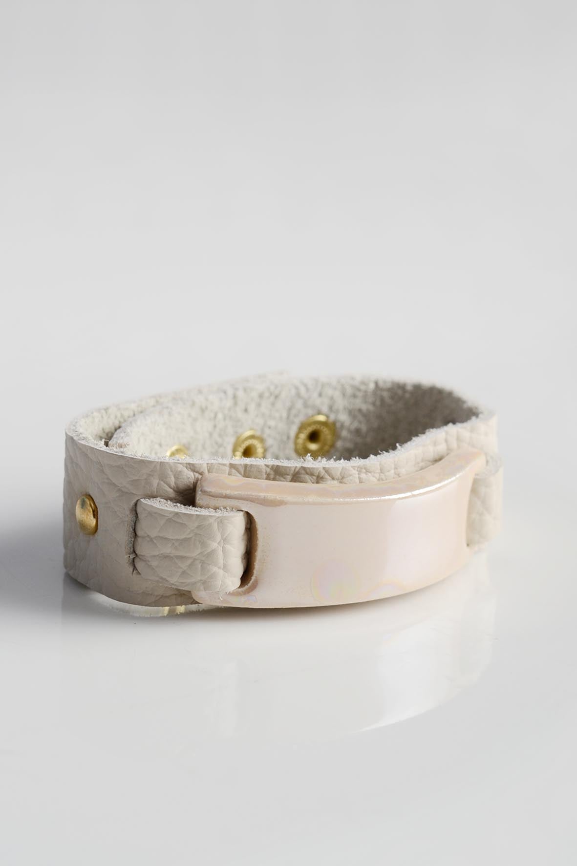 Cream Ceramic & Leather Bracelet for Women