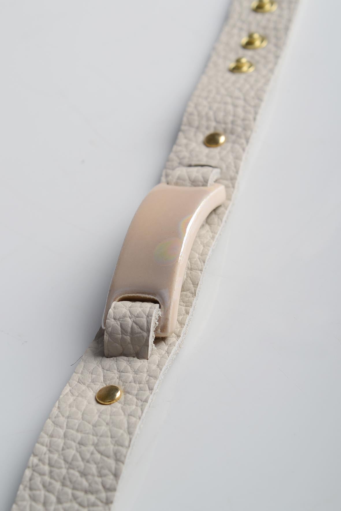 Cream Ceramic & Leather Bracelet for Women