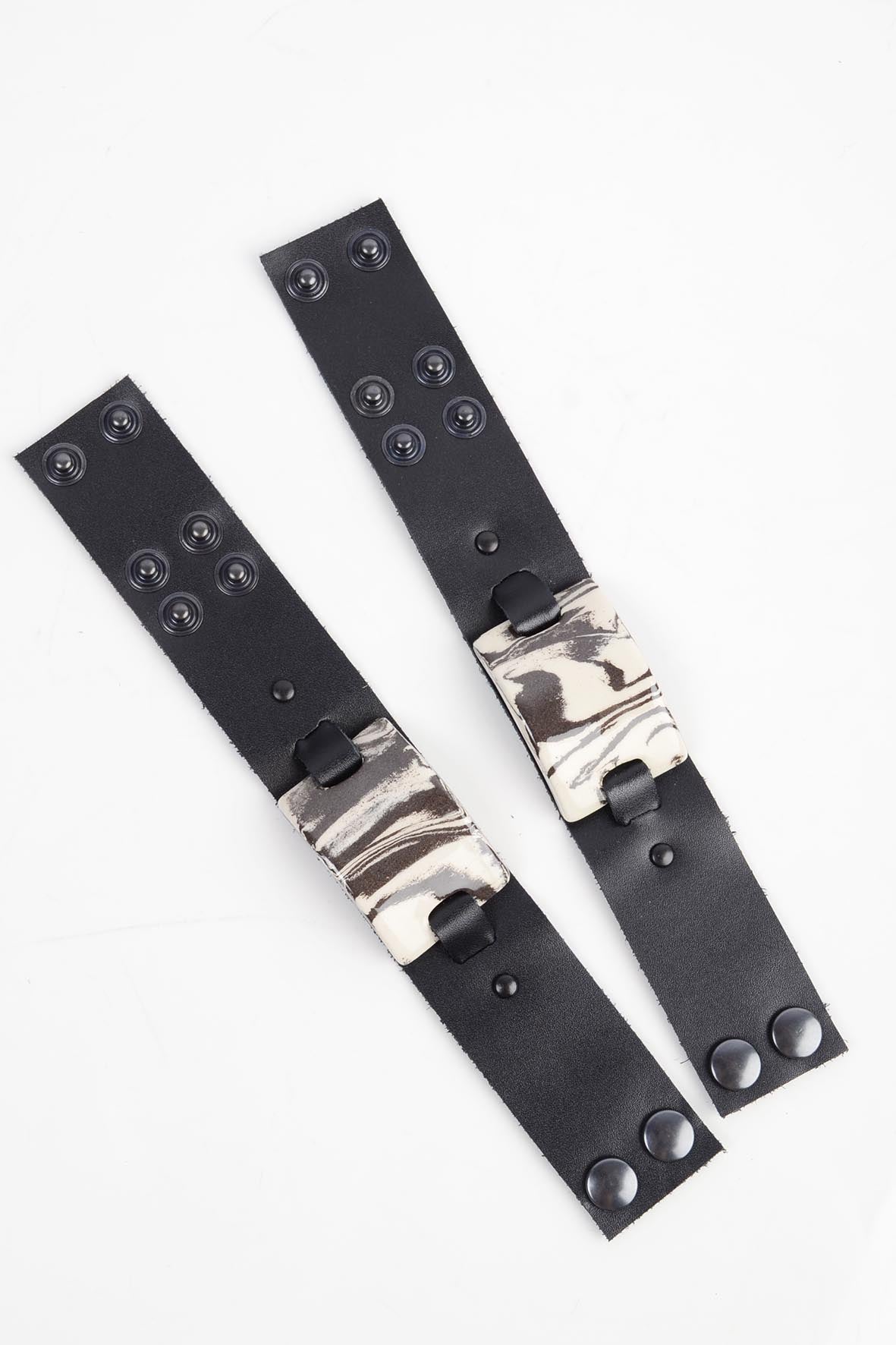 White & Black Bracelet, Genuine Leather & Ceramic Bracelet