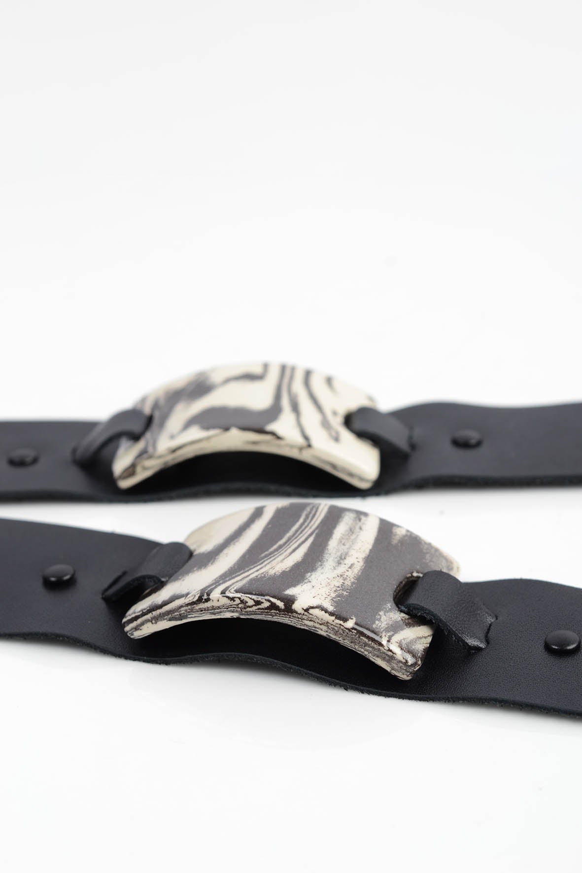 White & Black Bracelet, Genuine Leather & Ceramic Bracelet
