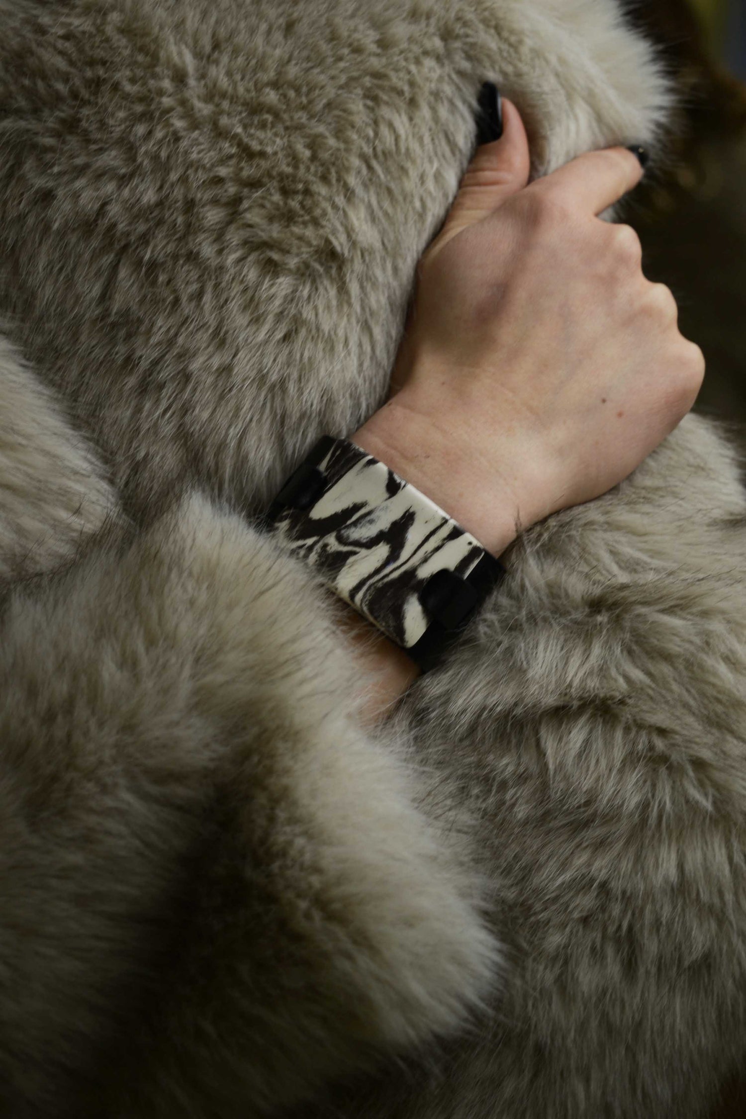 White & Black Bracelet, Genuine Leather & Ceramic Bracelet