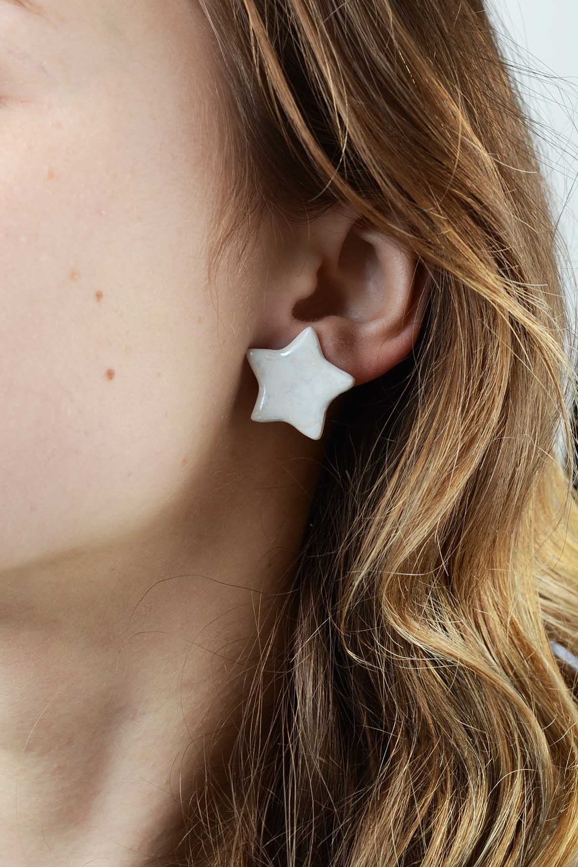 White Stud Earrings - Stars
